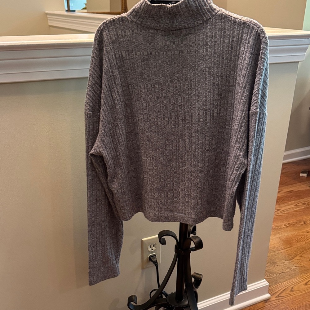 Topshop Charcoal Ribbed Turtleneck Sweater